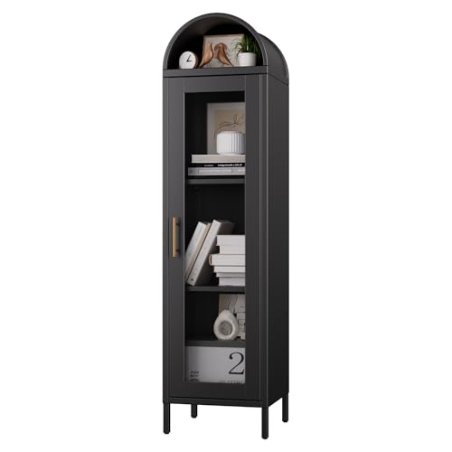 Glass Cabinet Display - Narrow Metal Arched Display Cabinet with