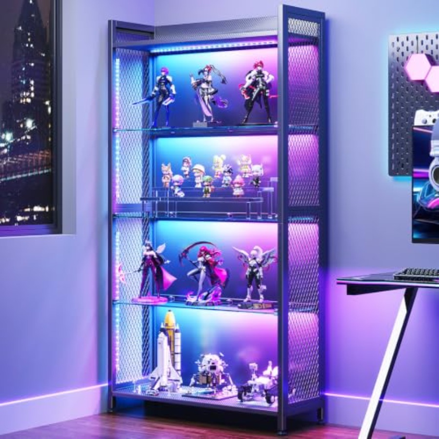 Glass Cabinet Display - Display Case with Glass Shelves, RGB