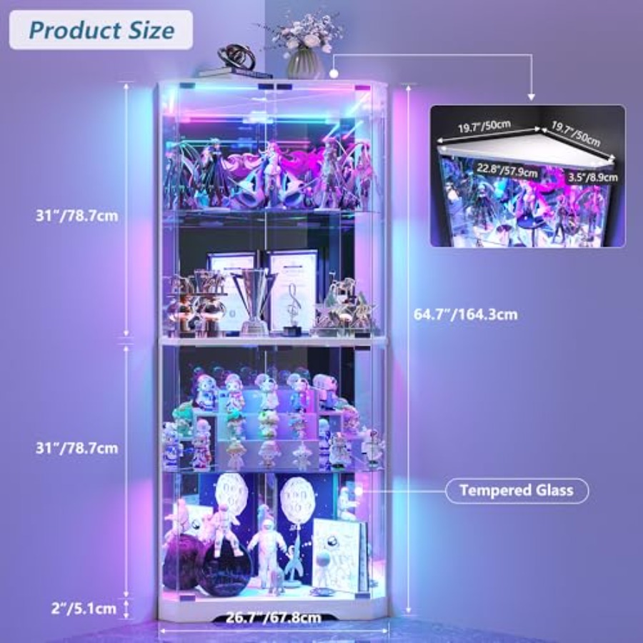 64.7 Tall Corner Display Cabin - Glass Cabinet Display recension och pris