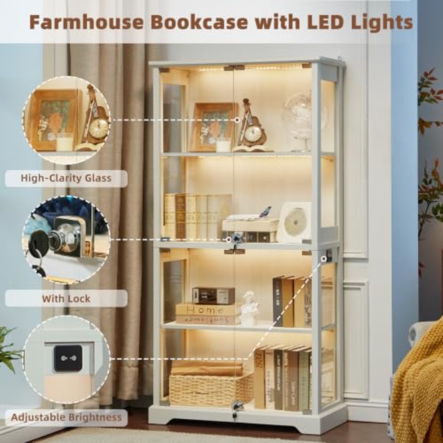 Farmhouse Glass Display Cabine - Glass Cabinet Display recension och pris