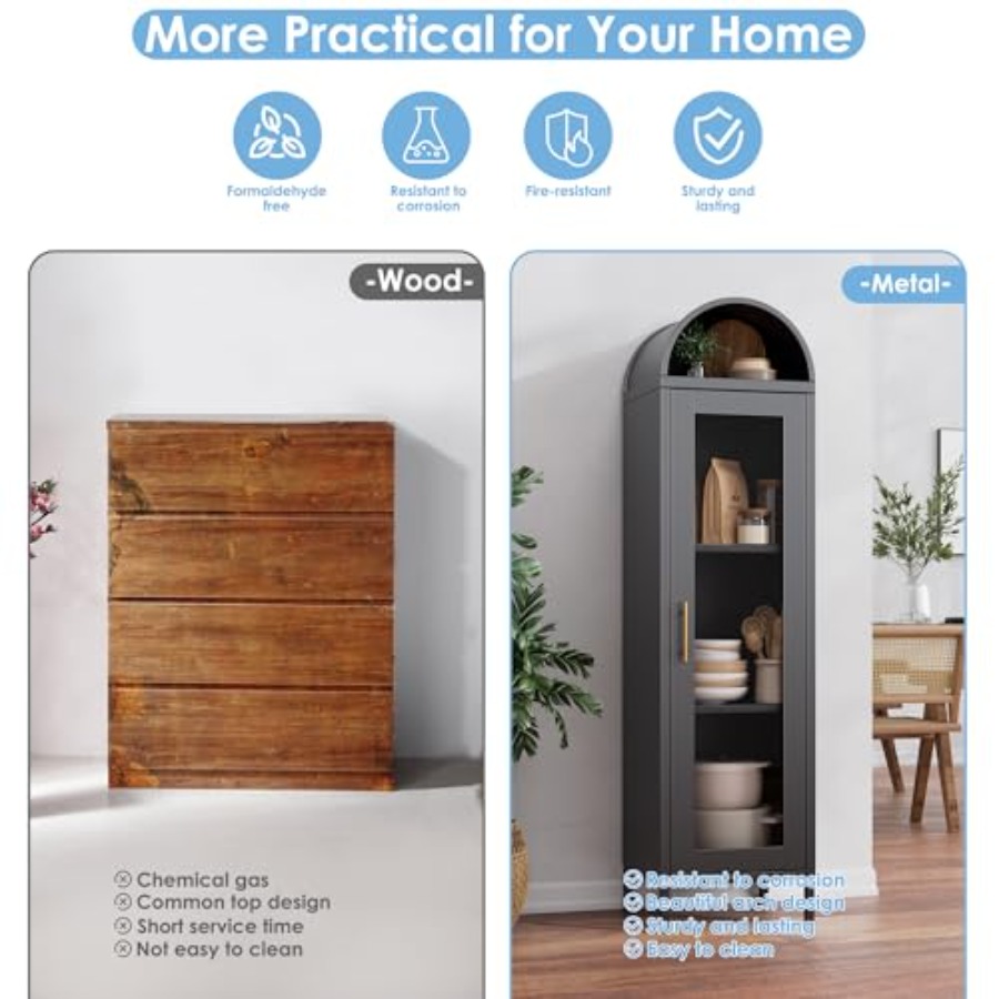 Narrow Metal Arched Display Ca - Glass Cabinet Display recension och pris